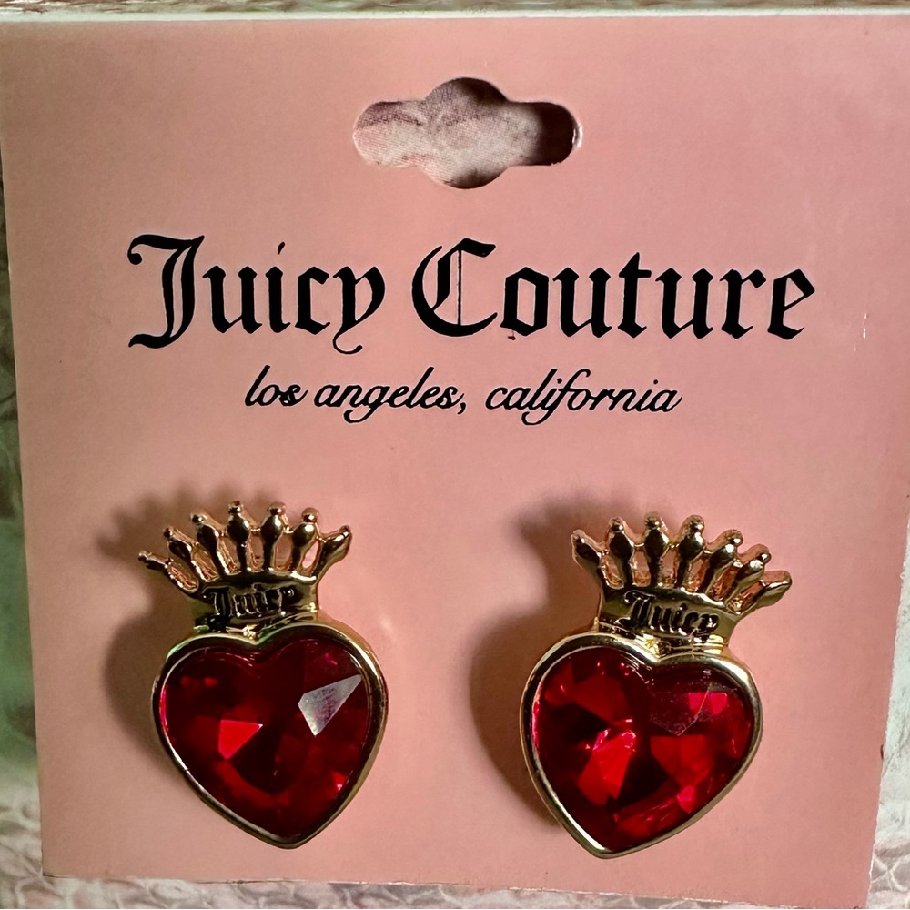 Juicy Couture Gold Crown Red Heart Earrings